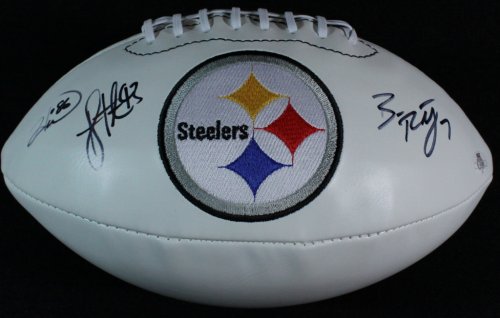 Ben Roethlisberger Hines Ward & Troy Polamalu Hand Signed Autographed Full Size Steelers Football