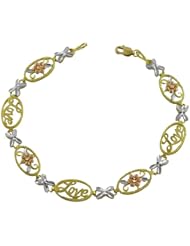 10 Karat Tri-Color Gold 7.25 inch Love Floral Bracelet