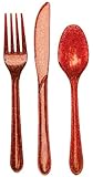Creative Converting Premium Plastic Glitz Red Glitter Cutlery, 24 Utensils Per Package