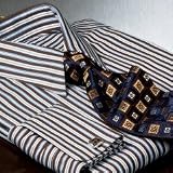 Raised Satin Stripe European Style French Cuff Dress Shirt
