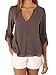 POSESHE Women's V-Neck Button Detail Dip Back Solid Blouse Top Medium Gray