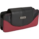 Blackberry 7100/7100i Low Profile Leather Lateral Jacket, black & red with fixed clip