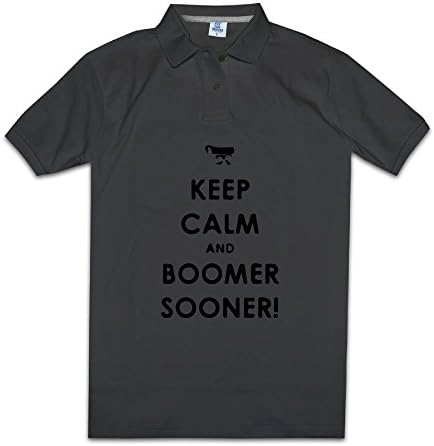 Q5JL Men's Keep Calm And Boomer Sooner Short Sleeve Pique Polo Tennis Shirt Jersey L Black
