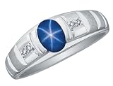 Men's Star Sapphire Ring with Diamonds in White Gold