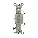 Leviton 54501-2GY 15 Amp, 120/277 Volt, Toggle Framed Single-Pole AC Quiet Switch, Commercial Grade, Grounding, Gray