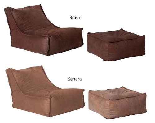 Pharao24 Sitzsack Blues Cuba braun mit Fußhocker