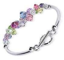 Beauteous .925 Sterling Silver Multi Color Swarovski Crystal Bracelet 7.5" With Toggle Clasp