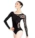 Adult Long Sleeve Leotard with Lace Sleeve and Insert N8650BLKM Black Medium