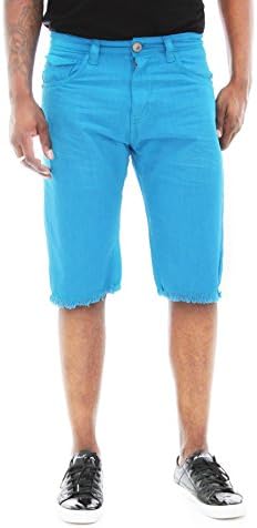 C.N. Blue Men's Tapered Leg Slub Twill Shorts-Turquoise-34