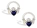 14K White Gold Genuine Heart Sapphire and Diamond Celtic Claddagh Earrings