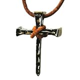 Nail Cross Necklace Christian Pendant Jewelry on Leather Cord