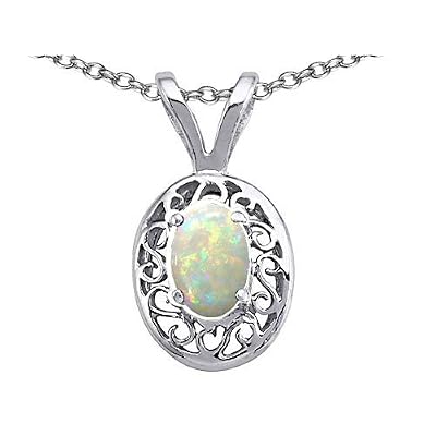 0.15 cttw Genuine Oval Opal Pendant - 14kt White or Yellow Gold LIFETIME WARRANTY