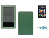 HappyZone - Green Silicone Skin Case Cover + LCD Screen Protector + Light Blue Fishbone Style Keychain for the Nook, Barnes and Nobles Electronic eBook Reader