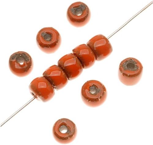 Clay River Designs Porcelain Beads, 5x6mm Glazed Short Tube Cylinder, 12 Pieces, Tangerine