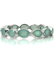 Designer Sterling Silver & Precious Stones Peacock Gemstone Bangle (Aqua Chalcedony)