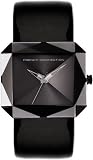 Image of French Connection Stainless Steel Ladies Faceted Dial Black Leather Strap Watch