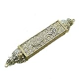 Hamsa Mezuzah Case Holder Swarovski Crystals 1 Diamond-like, Bejeweled Chamsa 4 White Pewter Vintage Classic Kabbalah Kaballah Case