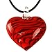 Jewelry : Murano Glass Heart Necklace Pendant Red with Black Swirled Wire Necklace by Bucasi