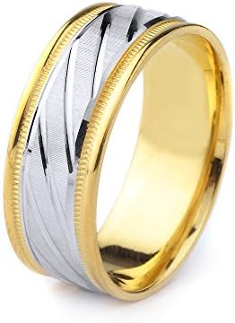 18k Gold Men's Comfort-Fit Two Tone Wedding Band Polished Cuts, Coin Edge Finish &amp; Milgrain Edges (6mm)