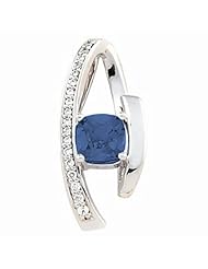 14K White Gold Antique Square Cut London Blue Topaz and Diamond Pendant -- LIFETIME WARRANTY