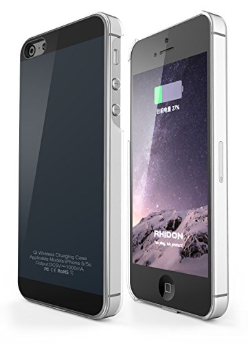 iPhone 5 wireless receiver case ,Rhidon iPhone 5 5s Qi Wireless Charging case Flexible Lightning Connector [1A Upgrade] (Gray)