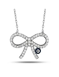 Sterling Silver Bow-Tie Evil Eye With Cubic Zirconium Pendant (18 Inches)