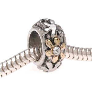 22K Gold Plated Silver Tone Daisy Bead Adorned With SWAROVSKI ELEMENTS Crystal - Fits Pandora (1)