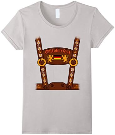 Women's German Lederhosen Oktoberfest Costume Funny T-Shirt Small Silver