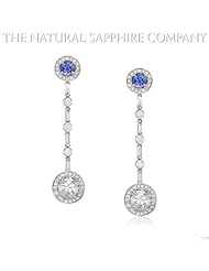 1.98ct Natural White Sapphire Earrings with .64ct Untreated Blue Sapphires and 1.04ct of diamonds