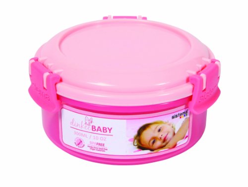 Sistema Dinkee 10-Ounce Baby Food Container, Round, Blue/Pink