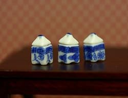 Set of 3 Blue and White Porcelain Cannisters Dollhouse Miniature