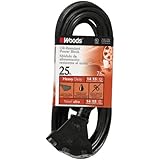 Woods 2451 14/3 SJTOW Agricultural Extension Cord with 3-Outlet Power Block, Black
