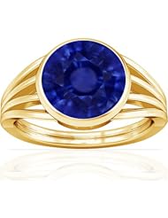 18K Yellow Gold Round Cut Blue Sapphire Solitaire Ring