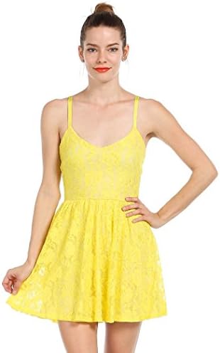 RACK29 - Floral Lace Body Cami Short Shift Sleeveless Party Dress - Large, Yellow