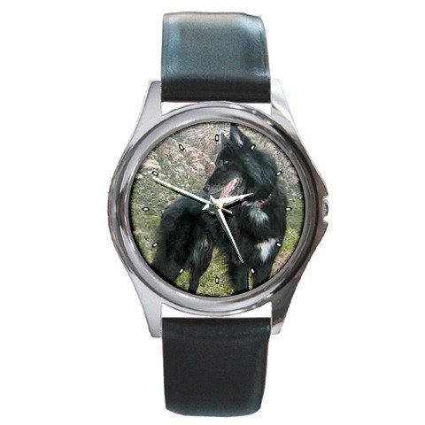Belgian Sheepdog Round Metal Watch