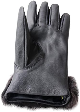 AT-HN Women's Warm Fur Bowknot Leather Golves Black