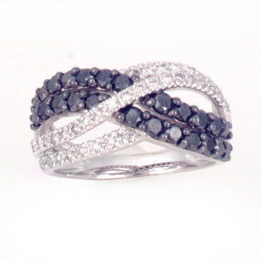 14K Black & White Diamond Braid Band