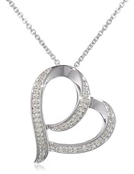 Sterling Silver Diamond Curvy Heart Pendant Necklace (1/10 cttw, I-J Color, I2-I3 Clarity), 18"