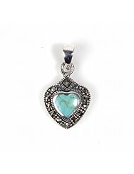 Sterling Silver Turquoise Fashion Heart Marcasite Pendant