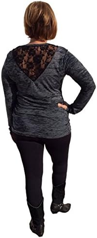 Vocal Plus Size Burnout Top with Rose Graphics, Lace Insert & Crystals (3X 46-50 inch bust, Black)