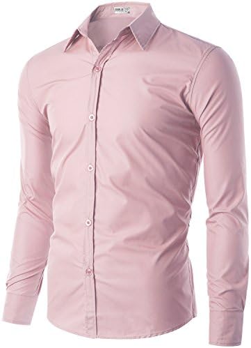 AHKIRA Men's Wrinkle free long Sleeve Dress Shirt PINK XS