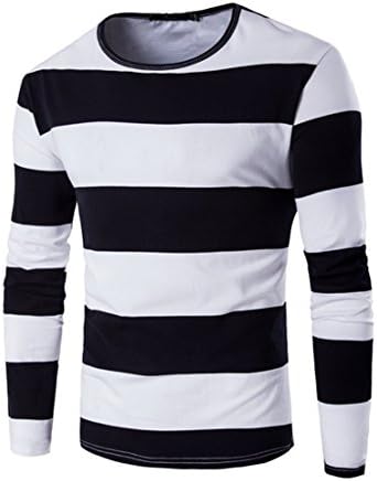 OrenMode Men's Crewneck Cotton Casual Long Sleeve Stripe T-Shirt Black Tag Size XL=US Size S