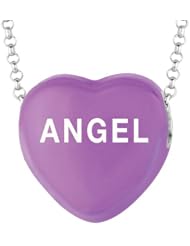 Sterling Silver 17mm Purple enamel Sweethearts ANGEL Heart Pendant