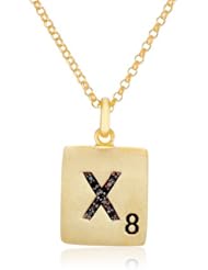 Scrabble 925 Yellow Gold Plated 0.039ct Diamond Initial X Pendant Necklace, 18"