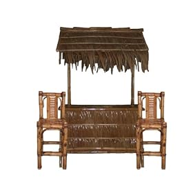 Bamboo Nipa Bar 5ft long with 2 Bamboo Bar Stools by PolyTiki Creations