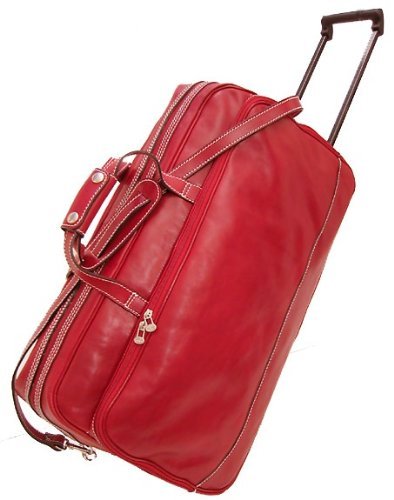 Floto Large Milano Trolley Tuscan Red Leather Wheeled Luggage