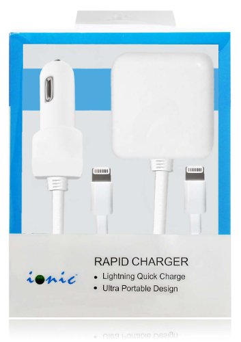 Ionic USB Auto Car, USB Home Wall Charger with Lightning USB Cable for "The New iPhone" New Apple iPhone 5 6th Generation 5G, new iPod Touch 5th Generation [MFI Certified (Made for iPhone)][Not Compatible with iPhone 4 / iPhone 4S]