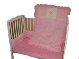 Baby Doll Bedding Solid with Flower Applique Port-a-Crib Bedding Set, Pink