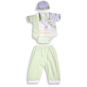 Beyond Basic Kids - Infant Baby Boys Short Sleeved 4-Piece Pant Set, Lime, White