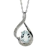 14k White Gold 18 in. Chain & 3/4 in. (20mm) tall Swirl Pendant, w/ 0.07 Carat Brilliant Cut Diamonds & 0.85 Carat Oval Cut 7x5mm Aquamarine Stone